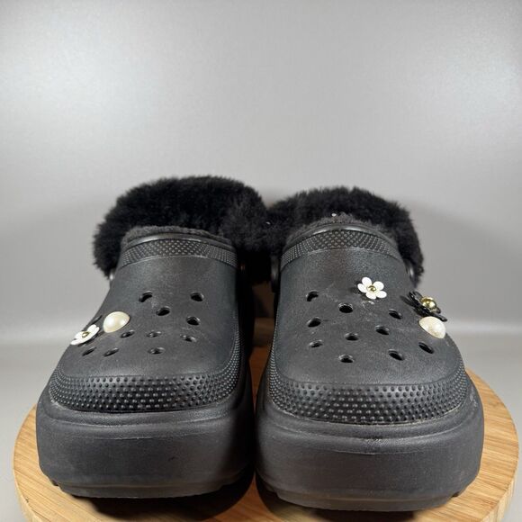 Crocs Unisex-Adult Stomp Lined Clog Black US Men's 8 Women's 10 Fuzzy Platform - Picture 2 of 8